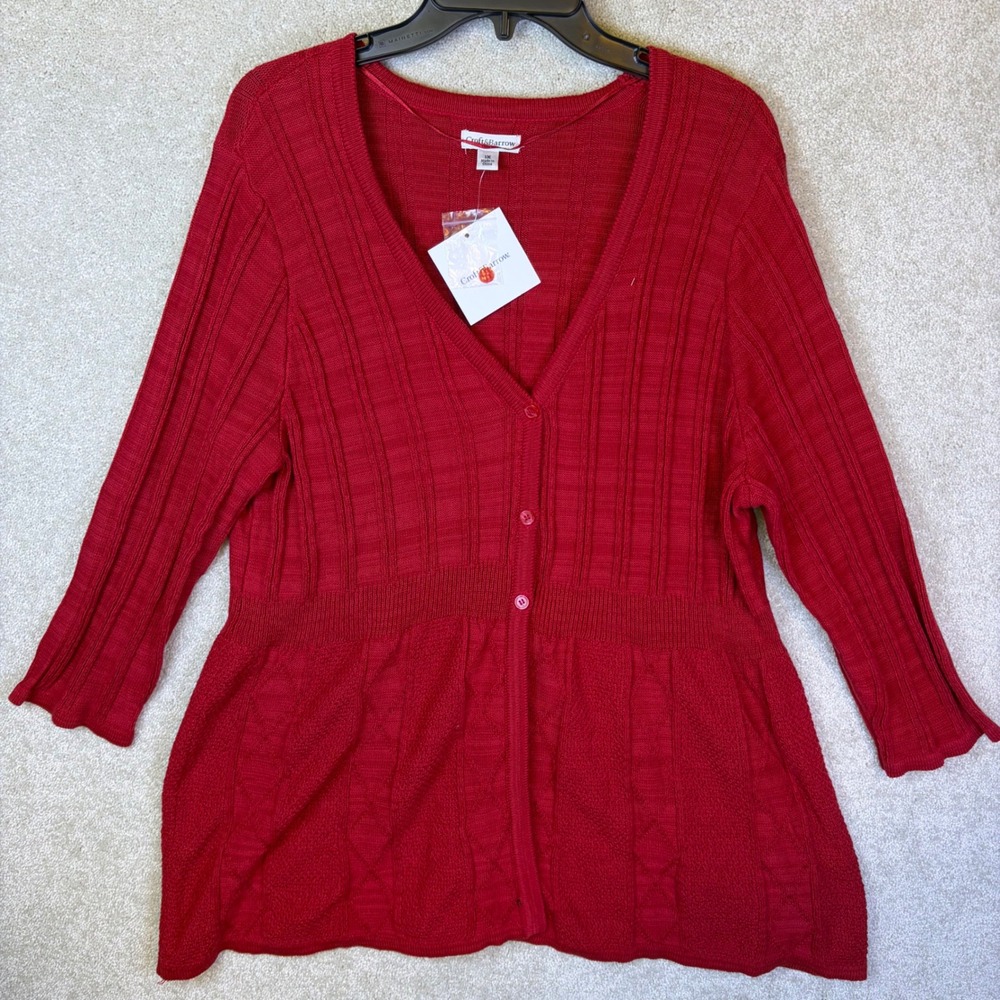 Croft & Barrow Cardigan Sweater Womens 1X Red Ribbed Knit V-Neck Button Up NEW